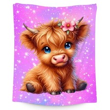 Kids Blanket Highland Cow Gifts for Kids Girls - Soft Lightweight Flannel Thr...