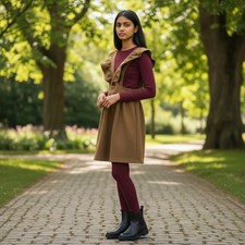 Hadas Minilove Brown Overalls Jumper Skirt Academia Preppy Ruffle Straps Girls