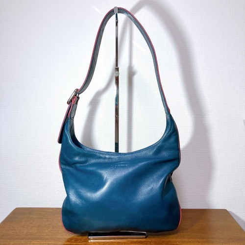 LOEWE Anagram Hand Shoulder Bag Blue Leather Vintage Used From Japan