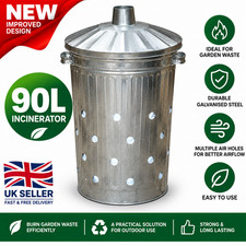 90L GALVANIZED INCINERATOR GARDEN RUBBISH FIRE BIN PAPER LEAF WOOD WASTE BURNER