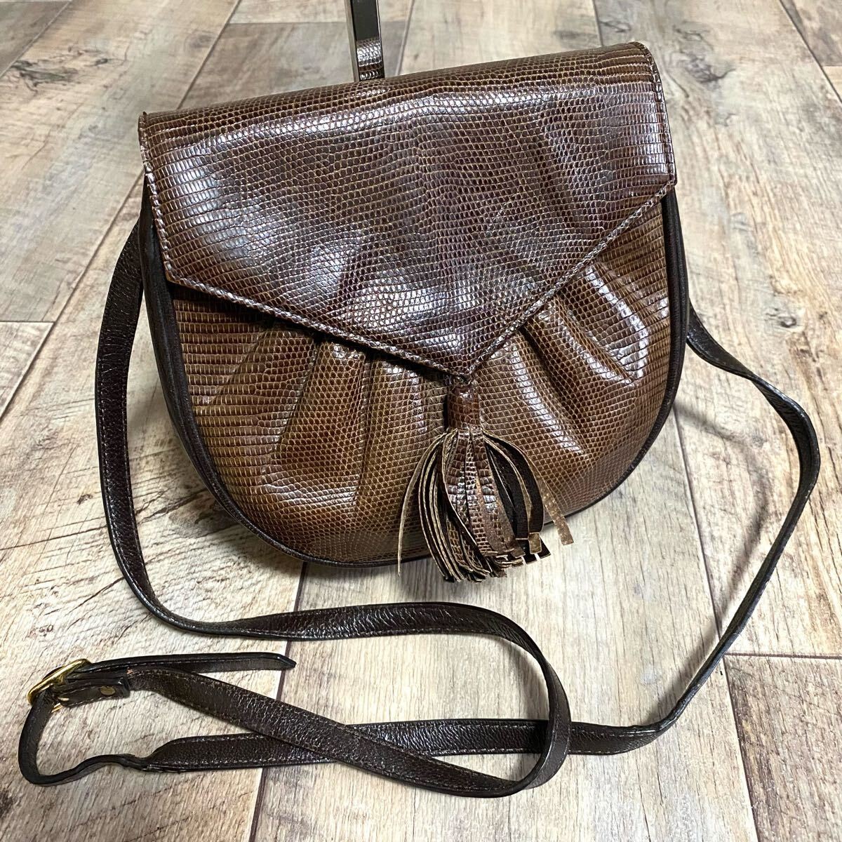 Mini borsa a tracolla Ysl Yves Saint Laurent in pelle di lucertola marrone originale