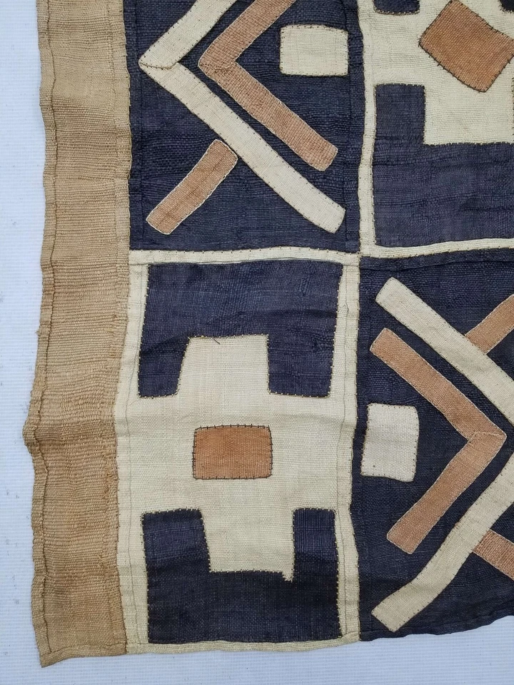 Antique Tribal Traditional African Kuba Cloth Raffia Textile Embroidered - Image 3 of 4