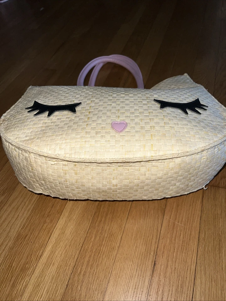 Bolso de Playa de Verano Betsey Johnson Luv Betsey Grande Cara de Gatito Paja Usado en Excelente Condición Foto 4 de 4