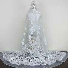 White Floral Embroidery Lace Fabric Bridal Wedding Dress Tulle Mesh Materia