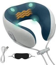 Neck Massager with Heat Airplane Travel Pillow with Vibration Massage Shiatsu