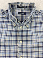 Nautica Mens Shirt XL Blue Gingham Oxford Button Down Herringbone Knit