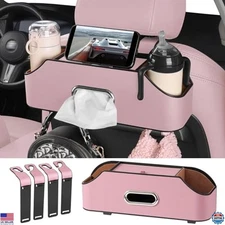 Stylish Pink Multifunctional Car Backseat Organizer with Cup Holder & Hooks