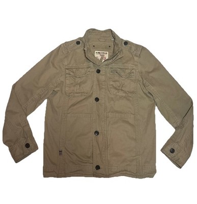 Triple Five Soul NYC Utility Field Jacket Khaki Cotton Destressed Style Mens L
