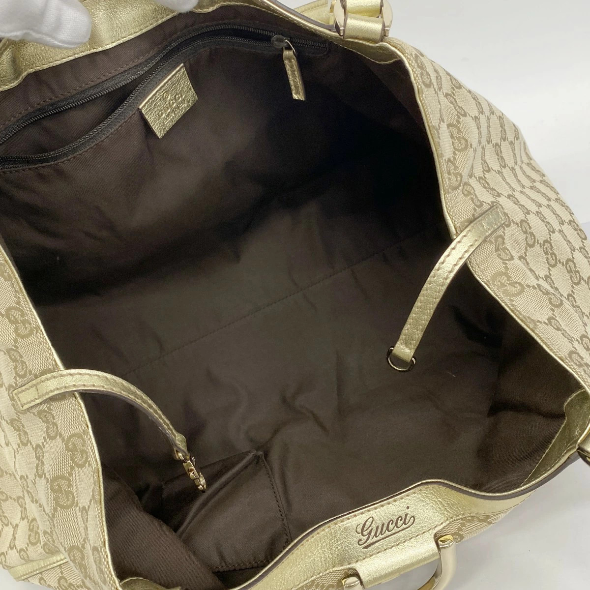 Gucci GG Canvas Abby Handbag Beige Brown Gold Logo Women's thumbnail 4