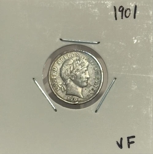 1901 Silver Barber Dime, 90% Silver, VF, Very Nice Condition! 🔥🔥
