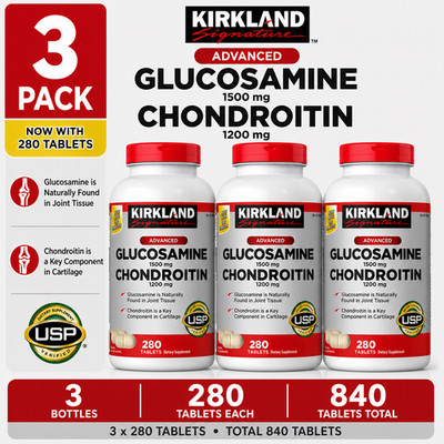3-Pack Kirkland Signature Glucosamine & Chondroitin, 280 Tablets