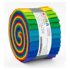 Bright Rainbow Junior Jelly Roll by Kona Cotton Solids for Robert Kaufman