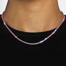 3MM 12Ct Round Lab Created Pink Sapphire Tennis Necklace 14K White Gold Finish