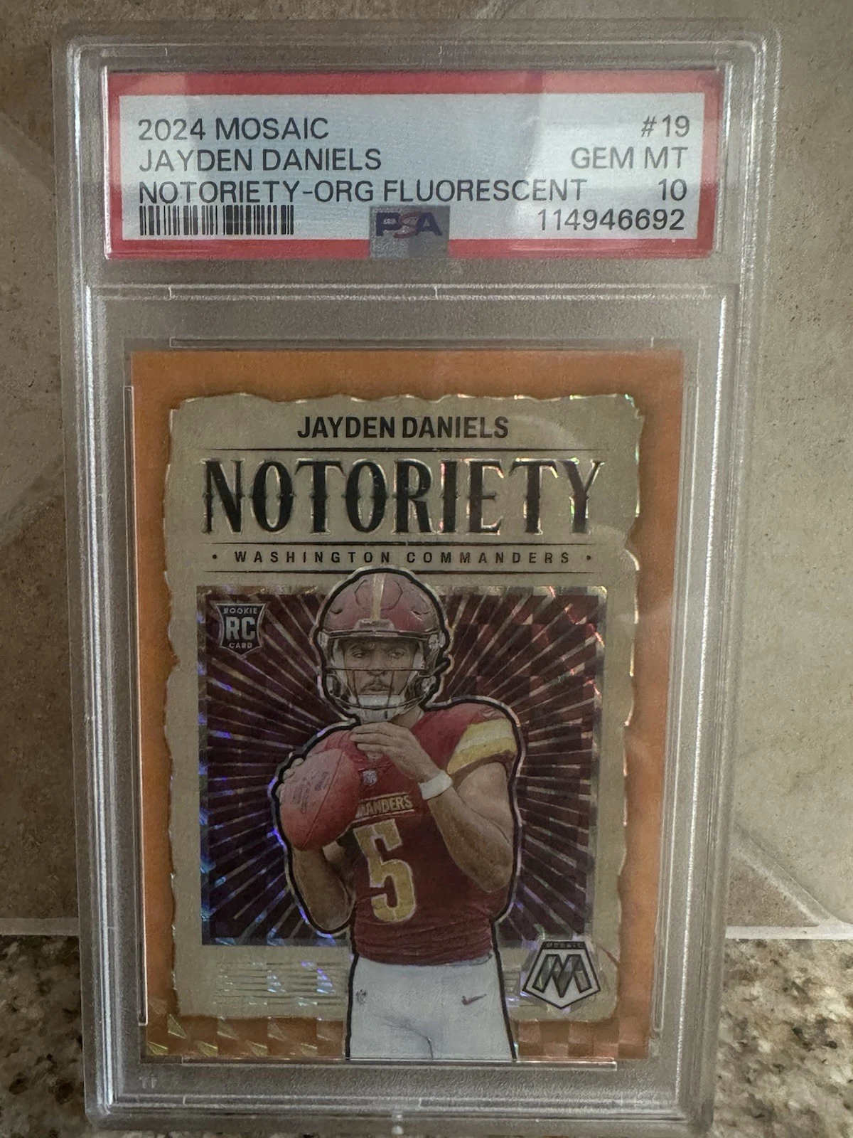 Jayden Daniels Panini Mosaic Notoriety #19 Orange Fluorescent