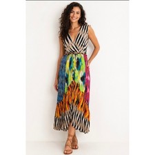 Boho Colorful Med Zebra Patchwork Tropical Lightweight V-Neck Resort Maxi Dress