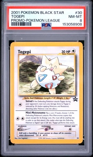 2001 POKEMON PROMO BLACK STAR POKEMON LEAGUE #30 TOGEPI PSA 8