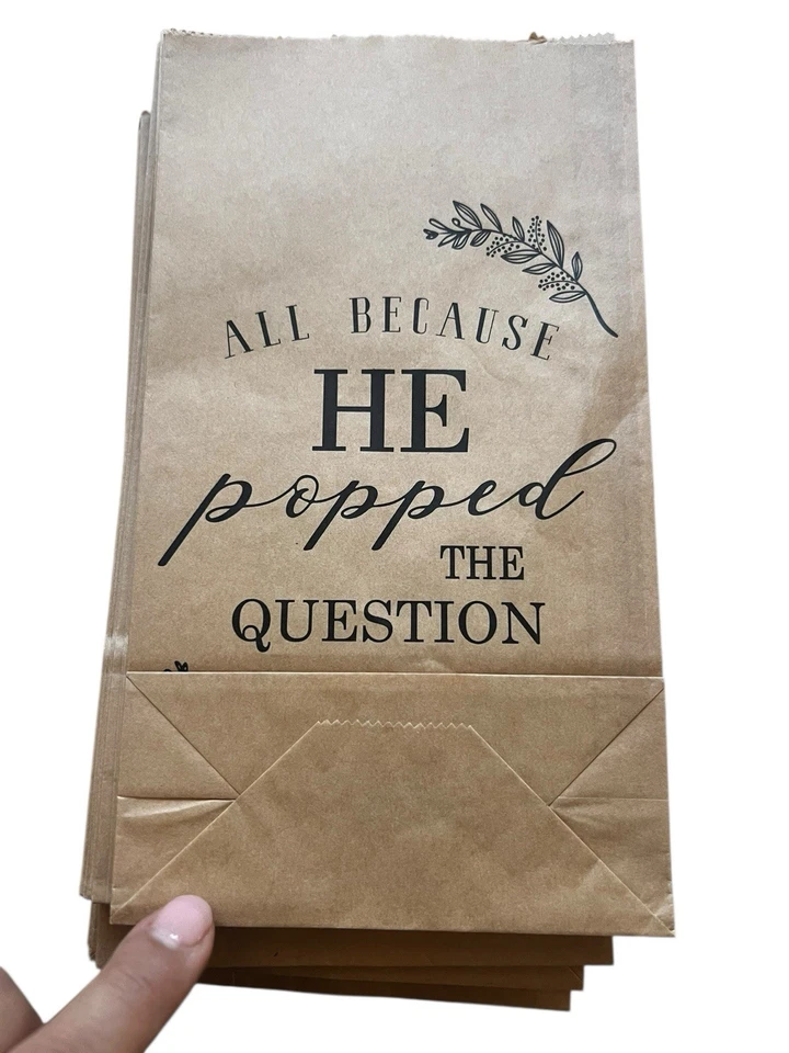 Compromiso divertido. Bolsas de papel en relieve todas Beacsue He Popped The Question - 50 piezas 9x5 Foto 4 de 4
