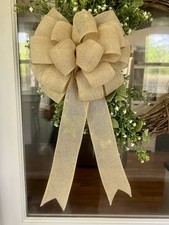 Handmade Large Burlap Bow 10x16 Rustic Farmhouse Christmas Fall Winter