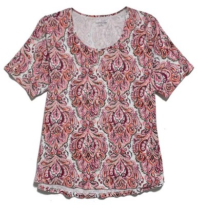 Croft & Barrow Rose Pink Ivory and Black Paisley Print T-Shirt size 2X