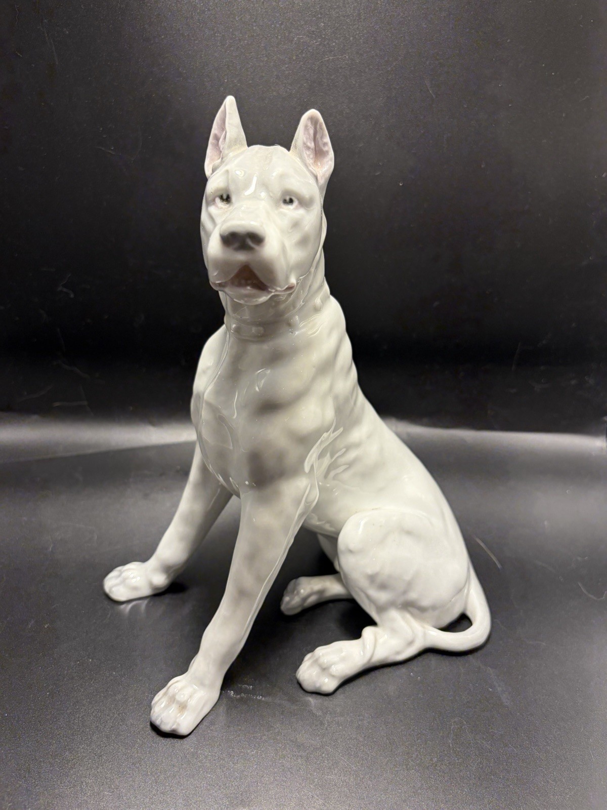 Rare Antique Gebruder Heubach Porcelain Great Dane Dog Figurine 8” Makers Mark