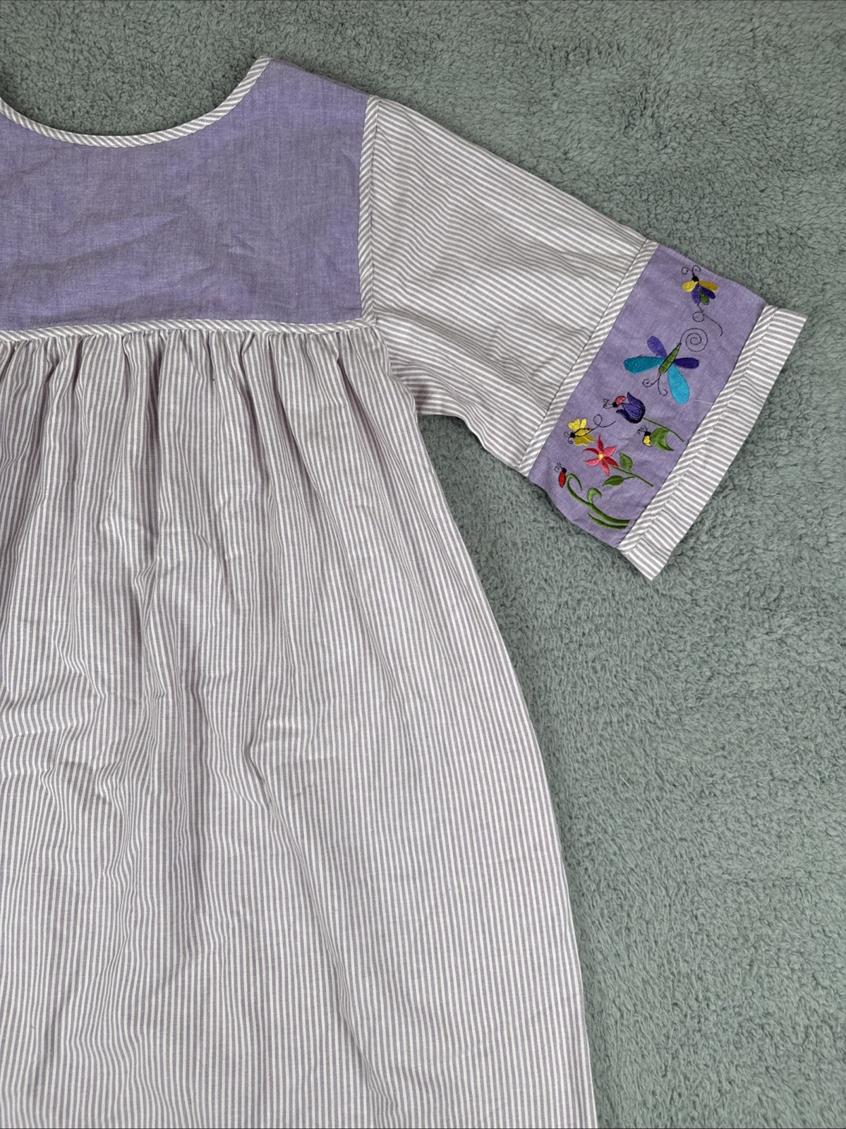Quacker Factory Size S House Dress Purple Embroidered Garden Flowers Butterfly