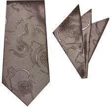 New Polyester Woven Men's Neck Tie  hankie set gray black wedding prom work