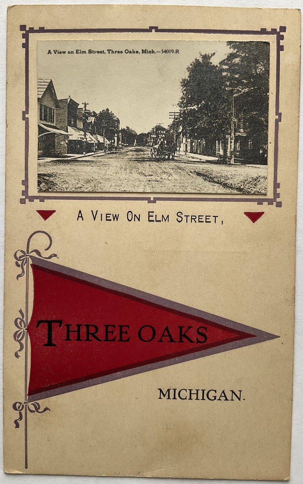 RPPC Real Photo Postcard A View On Elm Street, Three Oaks,Michigan MI