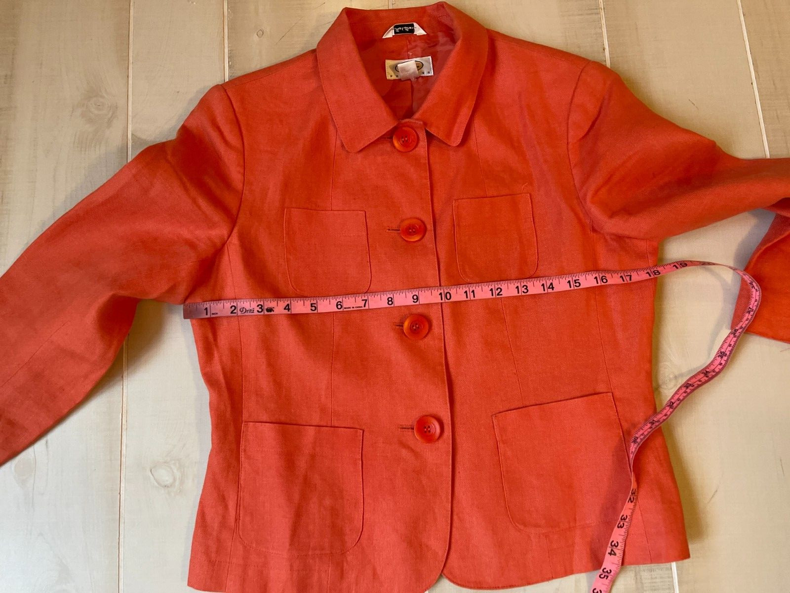 Talbots orange button linen lined   jacket size 6… - image 2
