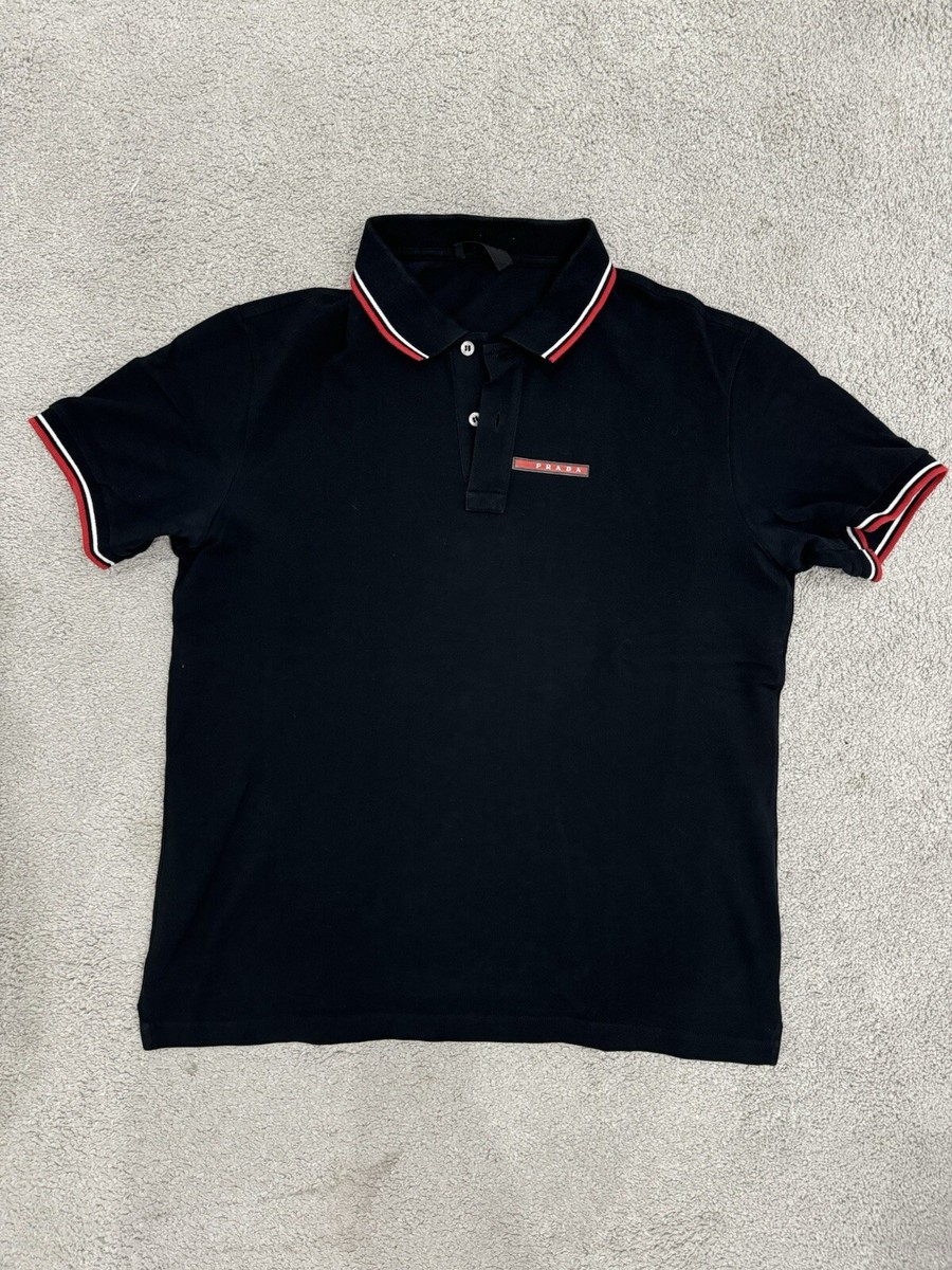 Prada tricolor polo shirt プラダ ポロシャツ Black Piqué Polo Shirt | PRADA - United States