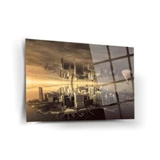 Reverse City Tempered Glass Wall Art,  Fade Proof Home Decor Wall Hangings