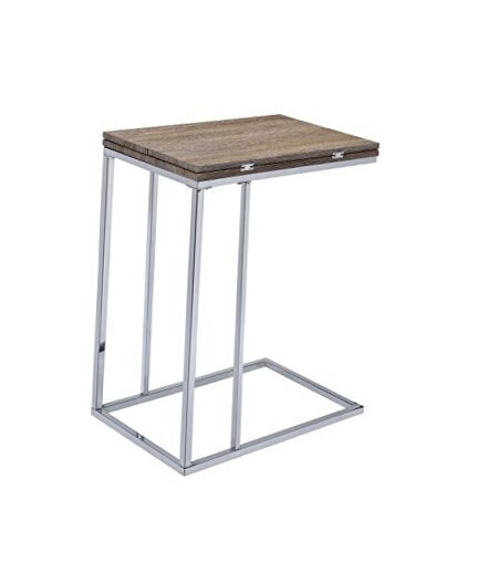 Denson Rectangular Swivel Wooden Top End Table in Gray Oak and Chrome