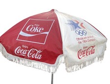 Coke Coca Cola Patio Umbrella Vinyl Tilting 6' 1984 Olympics Official Drink