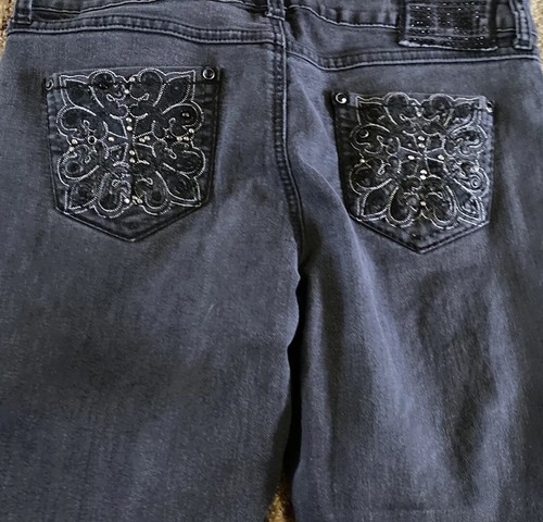 JW Denim Rhinestone Black Jeans Pockets Sz 25 Inseam 31/32 - Picture 4 of 7