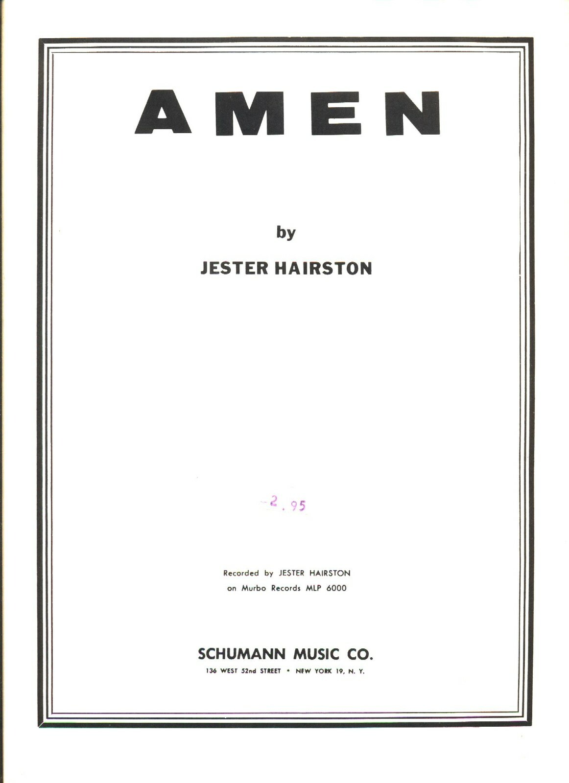 JESTER HAIRSTON AMEN SHEET MUSIC PIANO/VOCAL EXTREMELY RARE 1966 NEW ON