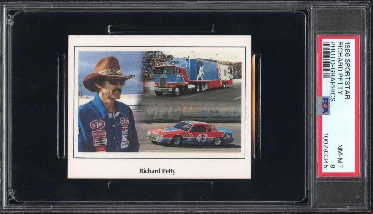 1986 Sportstar Photo-Graphics Richard Petty Racing Card PSA 8 NM-MT GOAT view 3