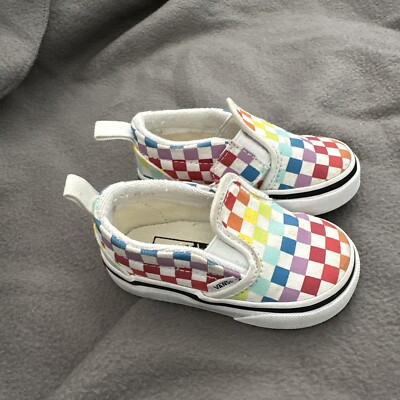 VANS Toddler Rainbow Multi Color Checkered Size Vel Cro Slip