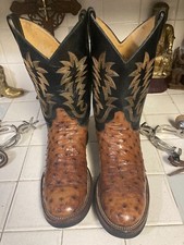JUSTIN 5014 BROWN OSTRICH Leather MADE in USA RANCH WORK TRUCKER DANCE BOOTS 8.5