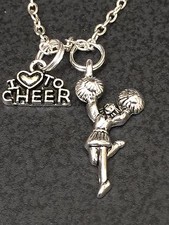 Cheerleader and Pom Poms Charm Tibetan Silver 18" Necklace BIN