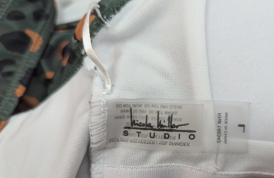 Nicole Miller Studio sz L One Piece Swimsuit animal print green black orang 0435 - Image 3 of 4