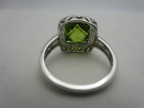 Nuevo 14K Oro Blanco Tablero de Ajedrez Corte Peridoto y Diamante Anillo 4 Cts - Imagen 9 de 10