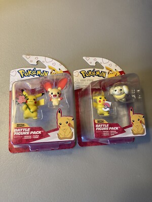 Lot of 2 Pokemon Battle Figure Pack Pikachu Fidough Plusle Jazwares Models New