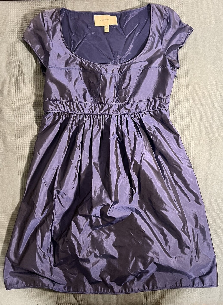 Burberry London Navy Blue Cap Sleeve Empire Waist Silk Dress Size US EUC