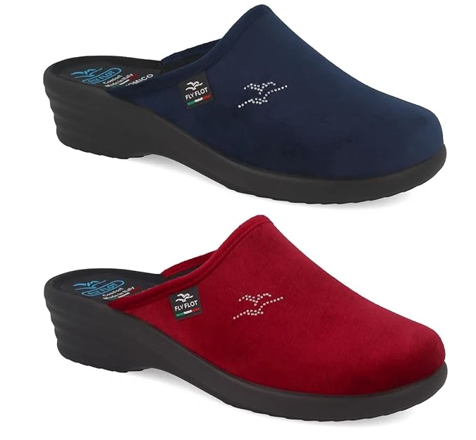 Fly Flot | Trendy Woman, Pantofole Donna Ecopelle, Ciabatta Con Tomaia Stretch Adattiva In Microfibra Elasticizzata, Sottopiede Imbottito In Pelle Antishock, Blu, 35 - 5