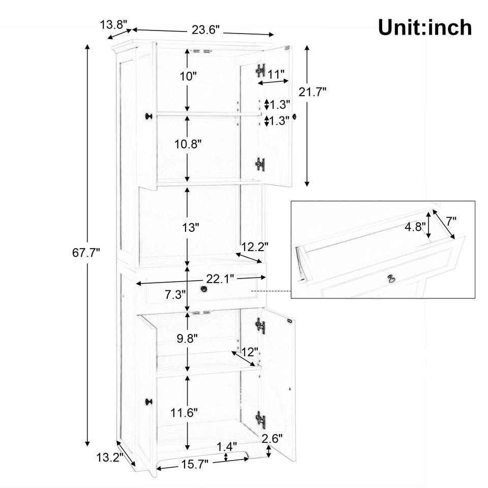 Tall White Bathroom Four Doors Large Storage Open Shelf