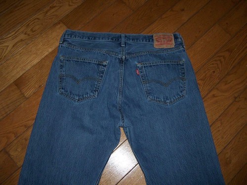 LEVI'S 501 BUTTON FLY DENIM JEANS W 36" L 30" VINTAGE WASHED INDIGO BLUE #2 - Picture 2 of 4