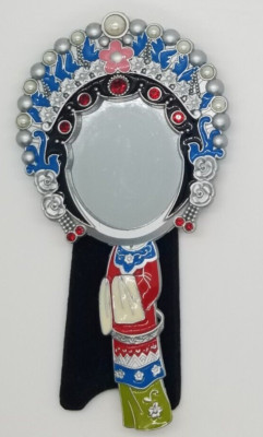 Enamel & Rhinestone & Pearl Handheld Mirror & Stand 6''