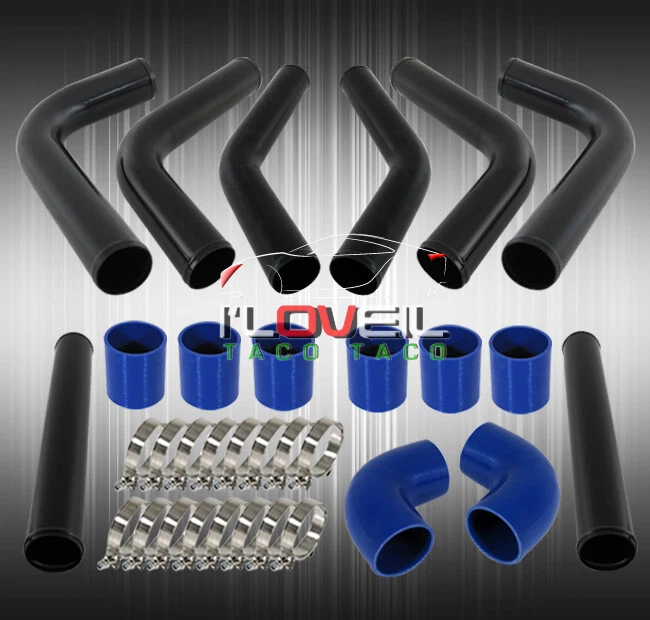 Aluminum 3" 76.2mm Universal Intercooler Turbo Piping 8Pcs Black Blue Couplers Foto 2 de 2