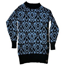 Free People Winter Skies Wallpaper Blue Black Tunic Sweater Dress Size XS L/S