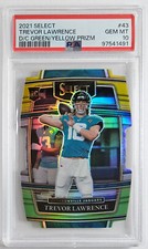 Trevor Lawrence Jaguars 2021 Select, Die-Cut, Green/Yellow Prizm, RC, PSA10