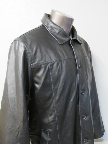 Mens Arizona Jeans Black Faux Leather Coat Button Front PVC Size L Lined Winter - Picture 5 of 8